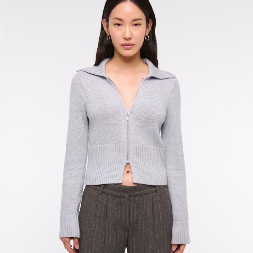 Abercrombie S Zip-Up Collared Cardigan Gray NWOT